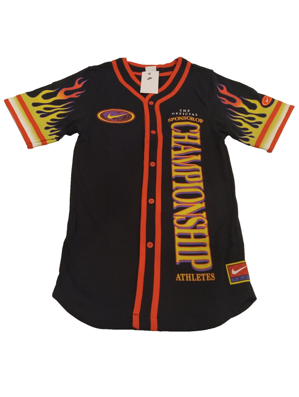 Nike Flames Baseball Jersey Mens Small Black Americana Championship DV9642-010 S